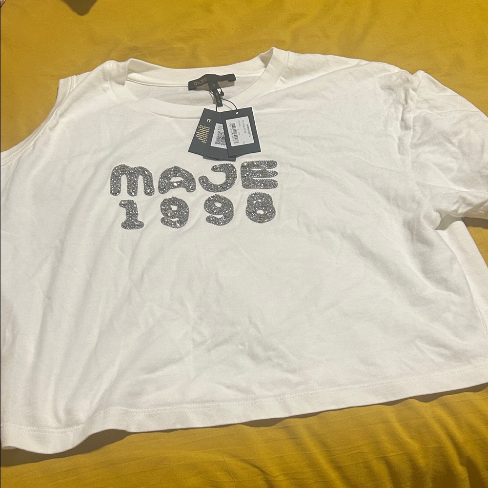 Maje White Tee with Silver Graphic